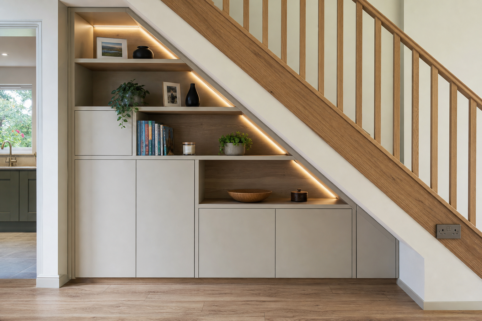 Image générée : rangements sous l’escalier